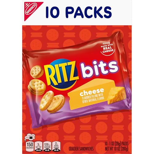 RITZ BITS CHEESE SANDWICH CRACKERS, LUNCH SNACKS, 10 SNACK PACKS