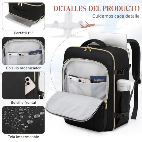 ETRONIK for New Ryanair Cabin Bags 40x30x20 Underseat, 24L Travel Backpack Cabin Size Hand Luggage Bag, Wizzair Water Resistant Carry on Bag, Black & Golden, Classic