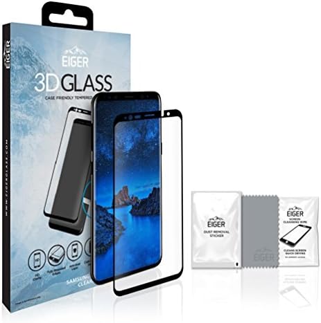 EIGER Samsung S9 Premium Tempered Curved Glass Screen Protector (Japanese Asahi Glass), 9H Hardness, 0.33 mm with Cleaning Kit - Black/Clear