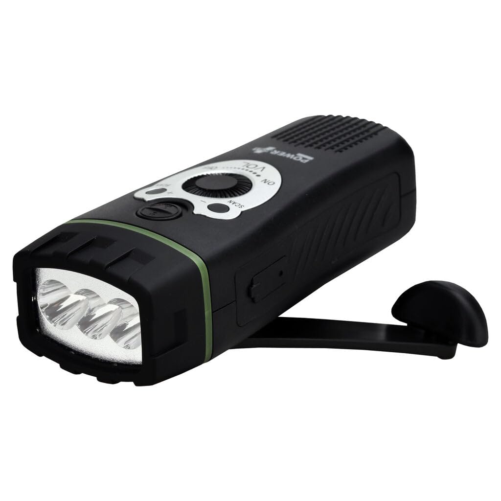 POWERplus Wolf Dynamo FM Scan Radio Flashlight, Steel, Black