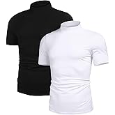 Poriff Men's Casual Mock Turtleneck Pullover Tops Short Sleeve Slim Fit T-Shirts Basic Solid Color Tees