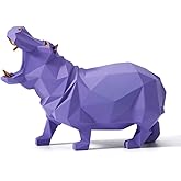 HAUCOZE Hippo Gifts Statue Animal Scupture Figurine Modern Decor Arts Polyresin Purple 7.1 inch