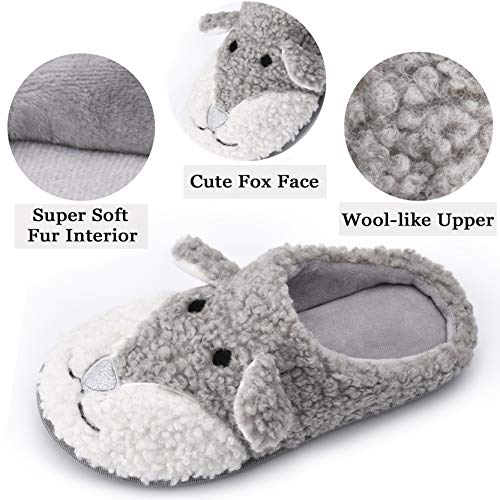DL Furry Animal House Slippers for Women Memory Foam, Fluffy Cute Fox