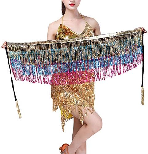 Miavestar Belly Dance Hip Scarf for Women - Belly Dance Skirts with Sequin Tassel
