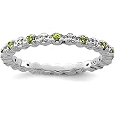 925 Sterling Silver Polished Prong set Stackable Peridot and Diamond Ring Stackable Ring for Women