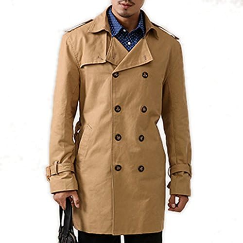 Khaki Mens Trench Coat Belt Spring Thin Double Breasted Jacket Overcoat Outwear