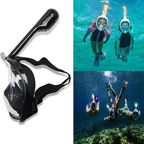 JINGOU Snorkel Mask,180 Degree Viewing Diving Mask Full Face Free Breathing Design Anti-Fog and Anti-Leak Technology with GoPro Camera Mount + Diving Snorkeling Gloves (Black, L/XL)