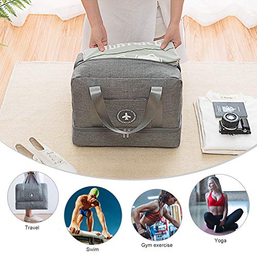 DTNO.I Sports Gym Bag, Packable Travel Duffel Bag with Wet Pocket & Shoes Compartment, Lightweight Travel Luggage Bag Gym Duffle Bag for Men and Women(Grey)