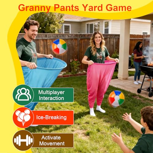 17 PCS Granny Pants Yard Game Easter Games Set, 2 Oversized Granny Pants Outdoor Games 10 Balls, 2 Air Pumps, Outdoor Tossing Games for Adults Teens Party Backyard Lawn Family Reunion Gathering