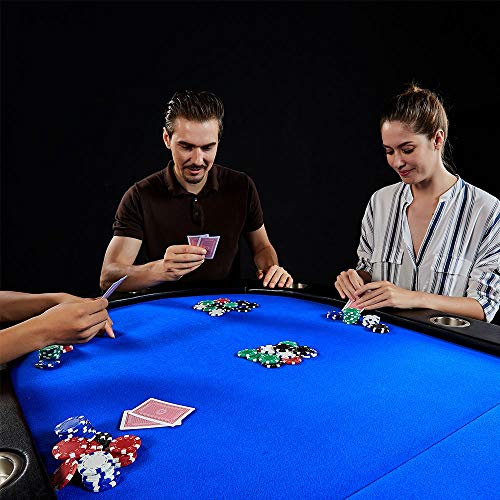Lancaster 10 Player Blue Felt Casino Style Folding Poker Game Table - Thumbnail 6