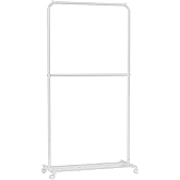 SONGMICS Clothes Rack with Wheels, Double-Rod Clothing Rack for Hanging Clothes, 25.4mm Metal Garment Rack with Dense Mesh St