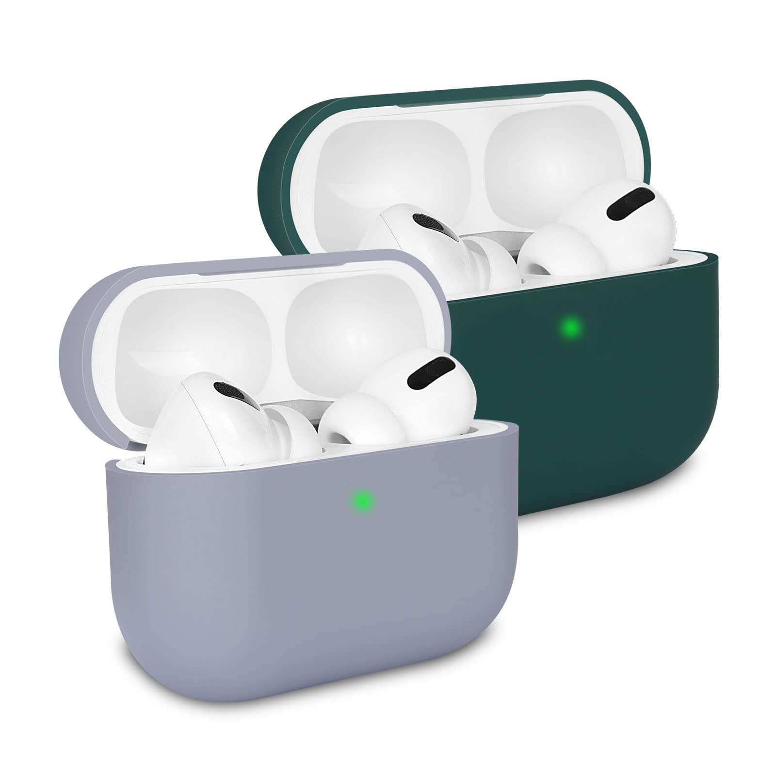 KOKOKA Case Cover Compatible with Airpods Pro, Soft Silicone Skin Case Cover Shock-Absorbing Protective Case for Airpods Pro, Front LED Visible, 2 Pack Lavender Grey/Deep Green