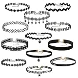 Areke Womens Velvet Choker Necklaces,Gothic Tassel Lace Tattoo Necklace for Girls Set of 8 - 12 Pcs Style 12 Pcs