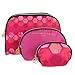Adrienne Vittadini Cosmetic Makeup Bags: Compact Travel Toiletry Bag Set in Small, Medium and Large for Women and Girls - Black and Pink Hex