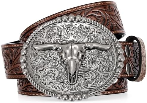 時計 PJ Wood Silver Backle with leather Belt Amazon.com: Cody James Men's Bronc Buckle Tooled Leather Belt Tan