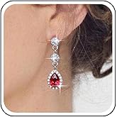 Aneneiceera Vintage Teardrop Red Crystal Earrings Oval Ruby Drop Earring Ruby Gemstone Dangle Earring Retro Red Rhinestone Earrings Jewelry for Women