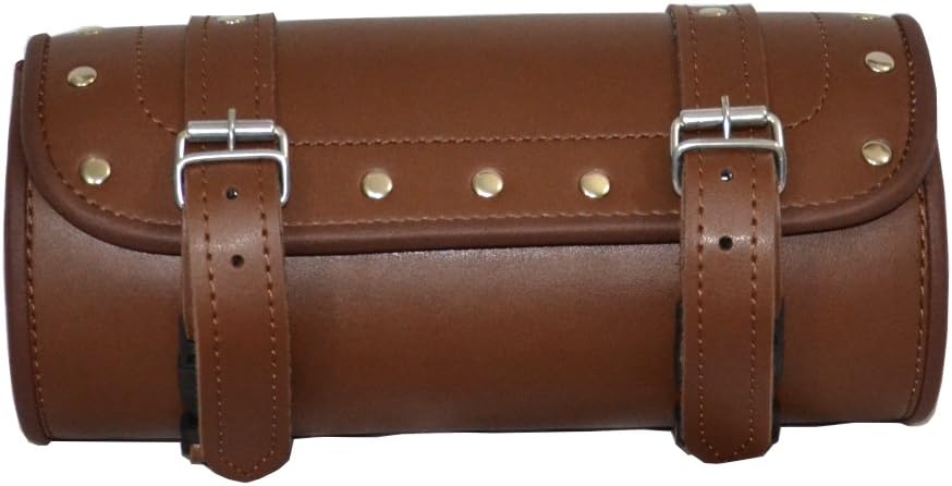 Leather Studded Motorcycle Tool Bag Quick Release Buckle Belts Waterproof Universal Roll Bag Rk-211-C (Brown)