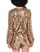 Haoduoyi Women's Sequin Deep V Neck Long Sleeve Wrap Tunic Party Jumpsuit Romper