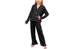 QPANCY Girls Pajamas Sets Ruffle Long Sleeve Button Down Sleepwear Loungewear kids 2 Piece Pjs Set