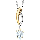 Gem Stone King 925 Silver and 10K Yellow Gold Sky Blue Aquamarine Pendant Necklace for Women | 0.42 Cttw | Gemstone March Birthstone | Heart Shape 5MM | With 18 Inch Silver Chain