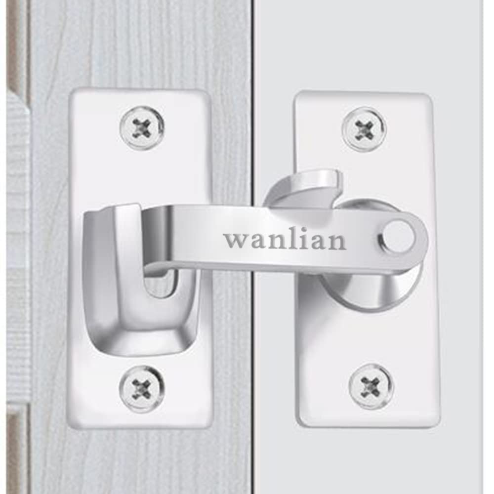 Door Lock Buckle Security Door Lock Bolt,Stainless Steel Gate Latch for Wooden Fences or Metal Gates Safety Sliding Door Latch Hardware Catch (Silver)