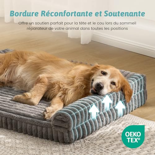 COZY KISS Orthopaedic Dog Bed Extra Large 120 x 88 x 17 cm – Soft Faux Fur Sofa Bed, Memory Foam in Honeycomb, Ergonomic Cushion, Removable, Washable, Grey, XXL