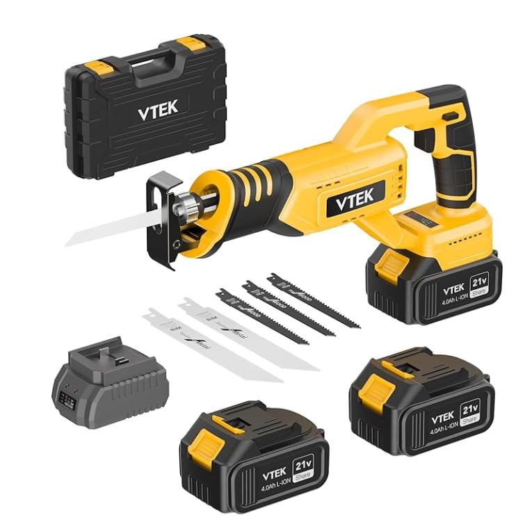 VTEK Brushless Cordless Reciprocating Saw,20V Cordless Reciprocating Saws 3 Variable Speed,0-3000RPM Reciprocating Saws for Woods/Metal/Plastic Cutting