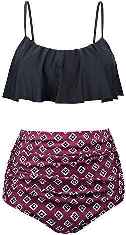 Sherrylily Womens Two Pieces Swimsuit High Waisted Halter Ruffled Swimwear Bathing Suit