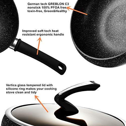 KYTD Professional Nonstick Fry Wok with Lids - Nonstick Skillet, Stir Fry Pans (100% PFOA and APEO Free)