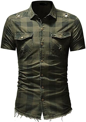 Mens Shirts Short Sleeve Casual with Pockets Plaid Shirts Rugular Fit Soft Shirt by Nevera