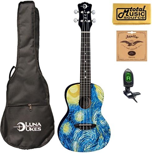 Luna UKE STR C Uke Starry Night Ukulele, Concert with Gig Bag Bundle
