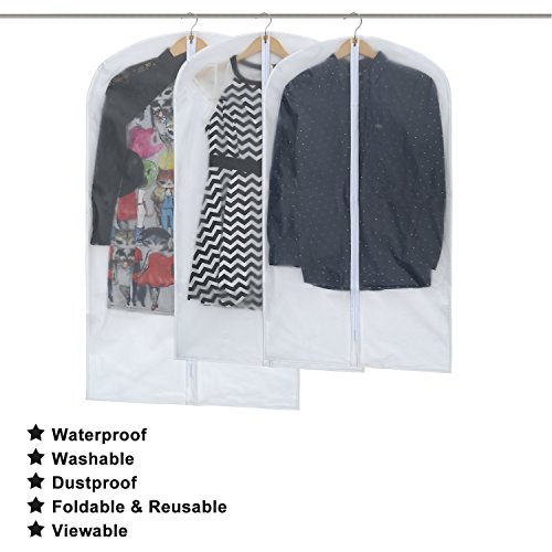 Pack of 10 PEVA Viewable Garment Bags, Full Zipper Breathable White Suit Bags, Light Weight, 8 Medium and 2 Large for Luggage, Dresses, Linens, Gown Storage or Travel - Thumbnail 4