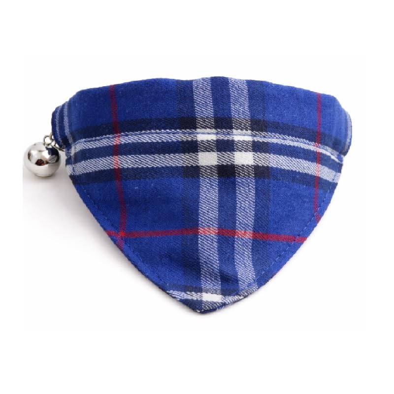 Bandana Cat Collars and Bell | Safe Quick Release Breakaway Buckle | ZACAL Cat Collars (Blue Tartan Style Bandana) — image 1