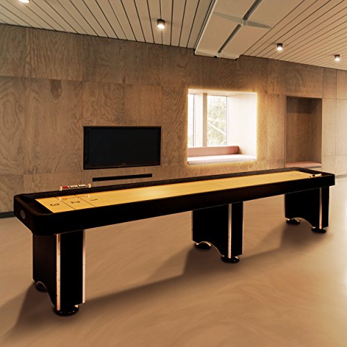 Harvil 12-Foot Shuffleboard Table with Complete Shuffleboard Accessories, Built-In Storage Cabinet, and Leg Levelers