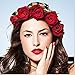 Floral Fall Rose Flower Crown Garland Festival Wedding Hair Wreaths Headbands F-32 (Red)
