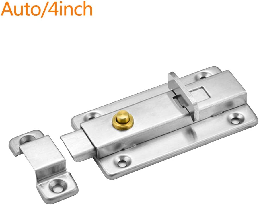 Stainless Steel Door Slide Latch Bolt Silver with Elastic Press Button for Cabinet Gate Auto Rebound 4Inch
