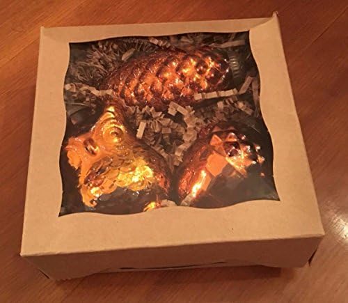 Culturas Trading 3 Piece Mercury Glass Ornaments Owl Pinecone Acorn, Amber