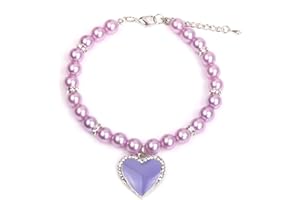 XKSRWE Dog Cat Pearls Necklace Collar with Rhinestones Heart Charm Pendant Pet Puppy Jewelry (Medium, Purple)