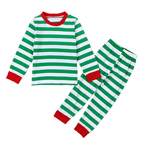 puseky Toddler Boy Girl Kids Striped Shirt + Pants Outfits Homewear Pajamas Set (6~7T, Green)