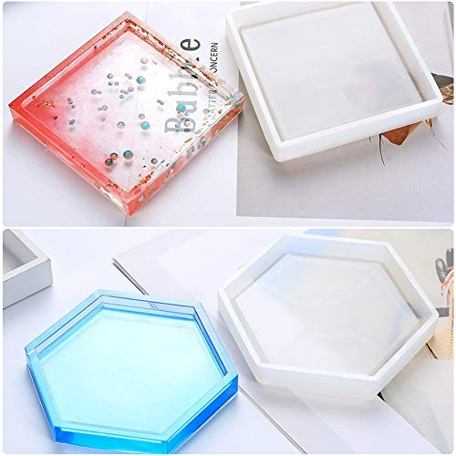 image for Hangnuo 4 Pack Coaster Silicone Molds in Square, Hexagon - Mold for Re
