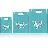 Odseciran 300 Pcs Thank You Bags- Teal Shopping Bags for Small Business - 3 Size Plastic Retail Merchandise Bag with Handle for Store Boutique - Wedding Party Goodie Bulk Turquoise
