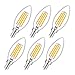 CRLight 3000K Dimmable LED Candelabra Bulb 4W Soft White, 40W Equivalent 400LM E12 LED Chandelier Bulbs, B11 Clear Glass Candle Torpedo Shape, 6 Pack