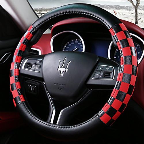 Movement Fashion Steering Wheel Cover Universal Fit 38cm / 15" PVC Leather Soft Breathable Car Protector (Black&Red)