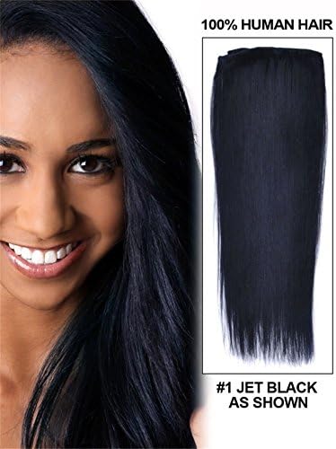 Keepyonger 100% Remy Real Human Hair Clip In Extensions Straight full head 70g-120g JET BLACK #01 (7Pcs 15" 70g)