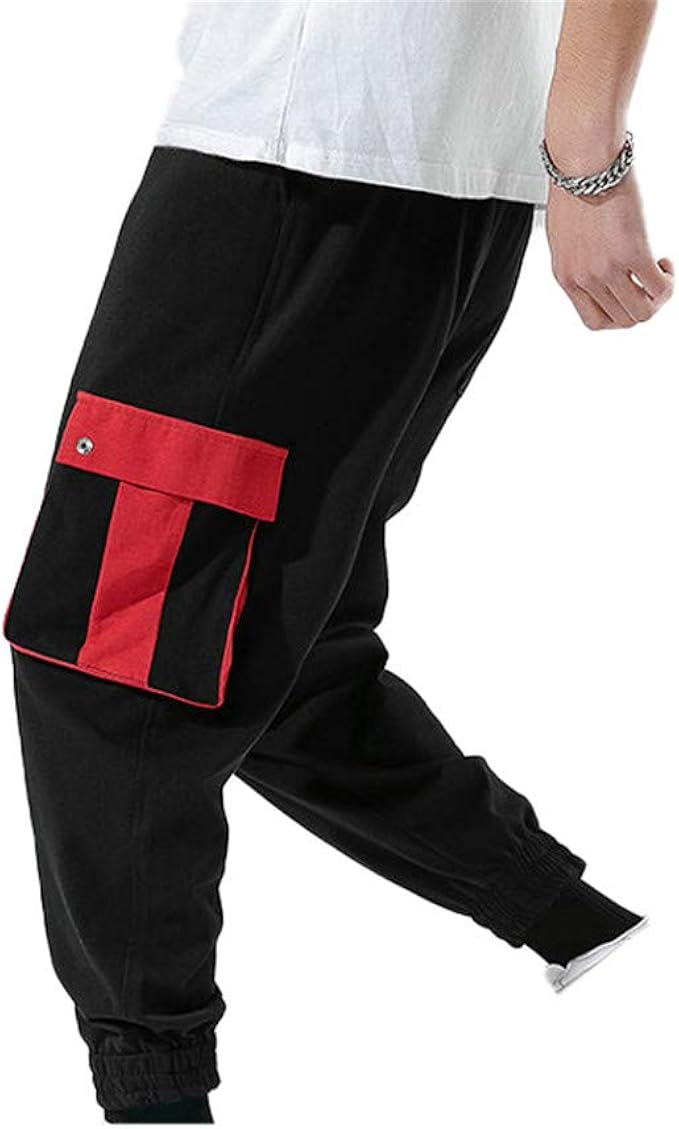 Men Cotton SidePockets Black Patchwork Sweatpants Joggers Men Hip Hop