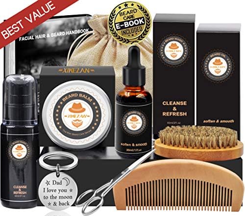 8 in 1 Free Beard Shampoo/ Wash Beard Care Growth Grooming Kit w/ Unscented Beard Oil+Beard Comb+Beard Balm+Beard Brush+Beard Scissors+Storage Bag+Gift Box