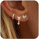 SELSHE Gold Plated Earrings for Women, 14k Gold Plated Earring Stack Hypoallergenic Pearl Drop Earring Dainty Earrings for Women Trendy Cute Small Huggie Hoop Earring Fashion Womens Jewelry