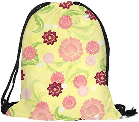 Travel Drawstring Backpack Girly-Yellow-Floral-Paper Sports Portable Sackpack