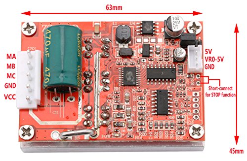 DC Brushless Motor Controller, Yeeco DC 6-50V 380W Brushless DC Motor Speed Regulator Control Module 12V 24V 36V 48V High Power BLDC Speed Motor Controller Driver Board with Heat Sink