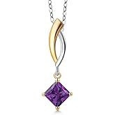 Gem Stone King 925 Silver and 10K Yellow Gold Purple Amethyst Pendant Necklace for Women | 0.65 Cttw | Gemstone February Birthstone | Princess 5MM | With 18 Inch Silver Chain